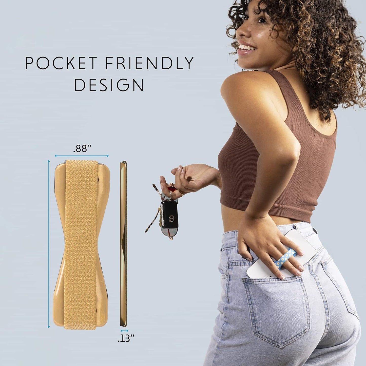 LOVEHANDLE Universal Phone Grip for Smartphones & Mini Tablets - Phone Holder for Hand - Wireless Charging Compatible - Made in The USA - Solid Gold