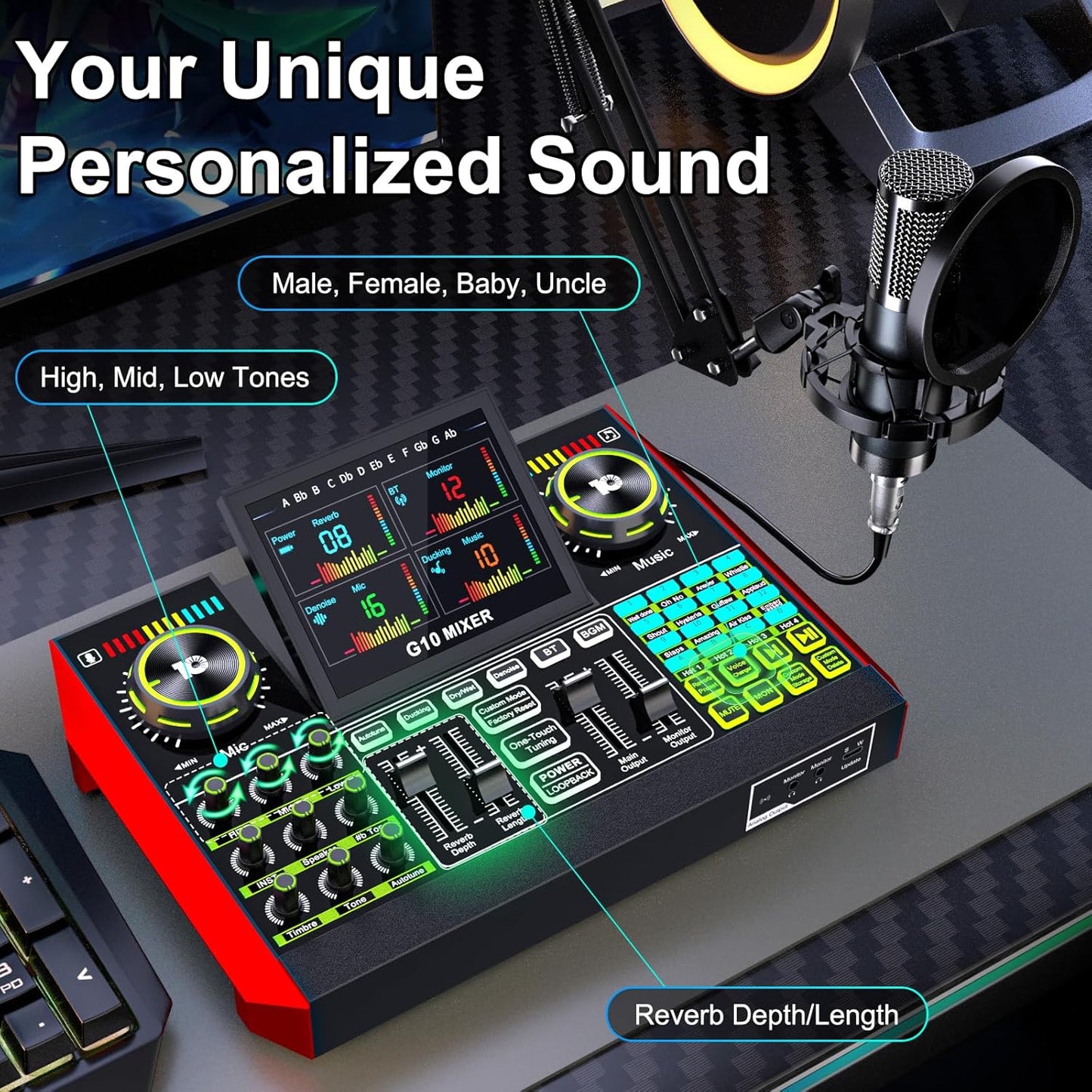 Podcast Equipment Bundle with 3.5mm Condenser Microphone for Pc/Phone Live Streaming Singing Gaming, Podcast Microphone Bundle with Live Sound Board Audio Mixer,Voice Changer, Denoise,DJ Sets