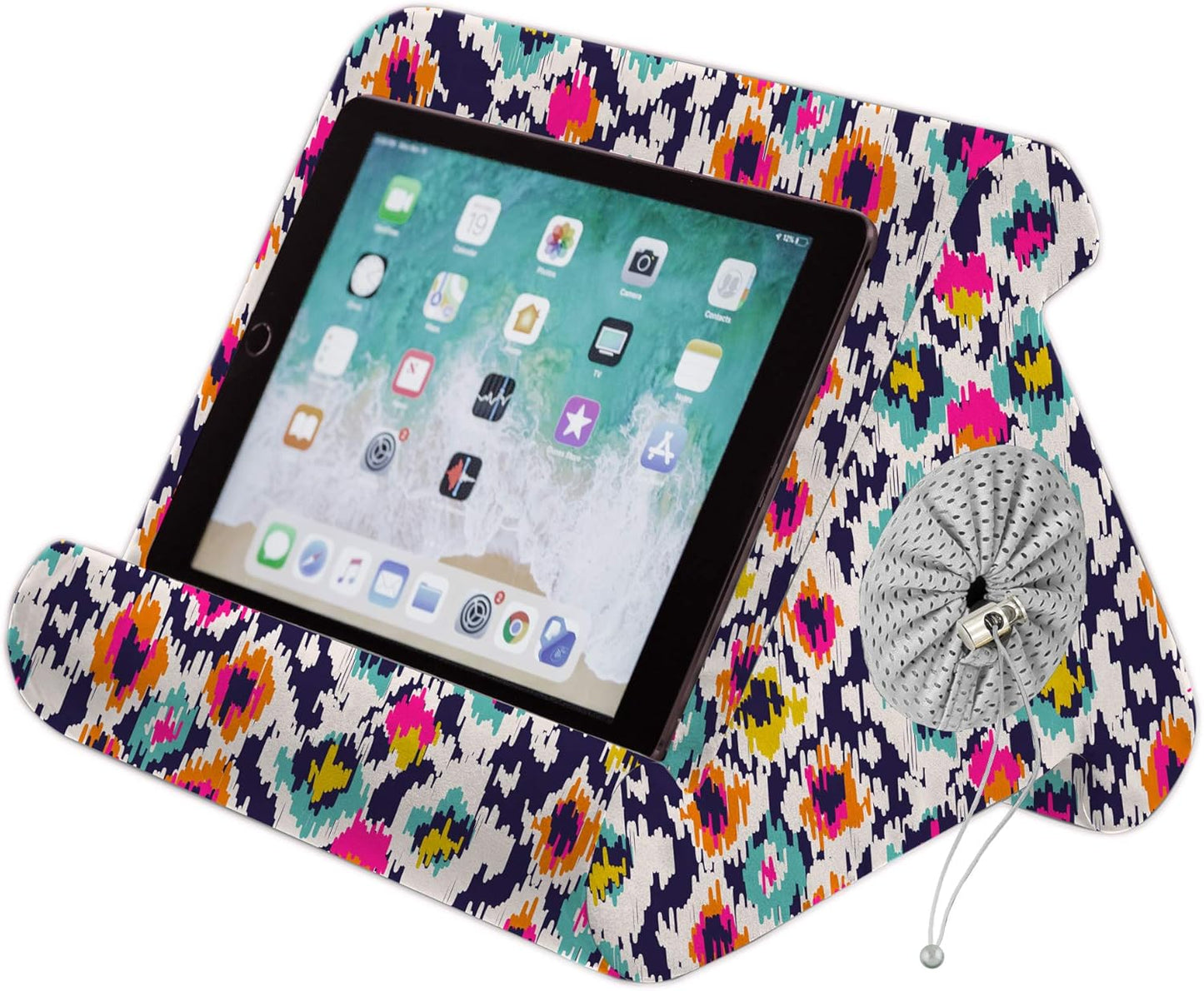 Flippy Tablet Stand with Cubby Storage and Multi-Angle Viewing for Home, Work & Travel. Our Tablet Holder Has Storage for Your All Your Personal Items. (Ikat Handle it. So Cute!)