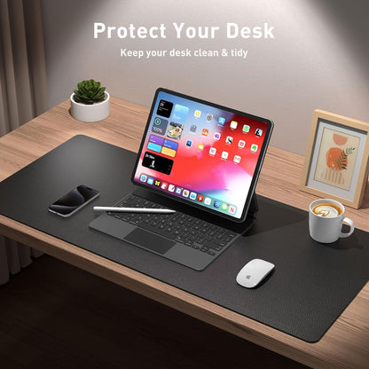 Aothia Leather Office Desk Pad Protector, Non-Slip PU Leather Desk Blotter, Waterproof Laptop Writing Mouse Pad for Office and Home, Black, 31.5" x 15.7"