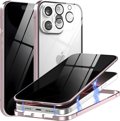 Privacy Magnetic Case for iPhone 16 Pro Max with Metal Titanium Frame Privacy Screen Protector & Camera Lens Protector, Magnetic Adsorption Double Sided Glass Case Anti Peep Anti Spy Phone Cover