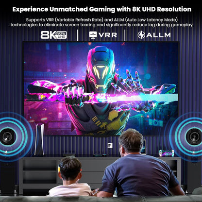 HDMI Switch 5 in 1 Out 8K@60Hz 4K@120Hz - HDMI 2.1 Switcher with Remote, Auto-Switching - Supports HDCP 2.3, HD R10, Dolby Vision, 3D, VRR - Compatible with PS5/Xbox/PC/Blu-ray Player