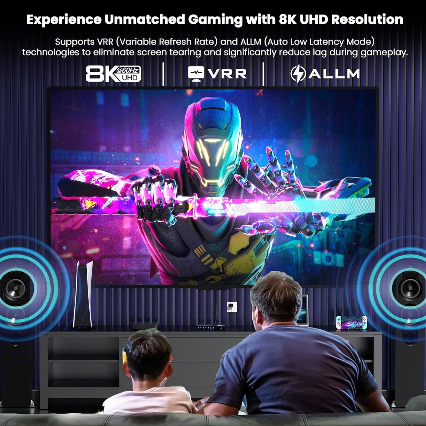 HDMI 2.1 Switch 4 in 1 Out 8K@60Hz 4K@120Hz, 4 Ports HDMI Switcher Selector with Remote, Support HDCP 2.3 HD R 10+ Dolby Vision/Atmos 48Gbps CEC for Apple TV Game PC PS Pro Xbox Roku