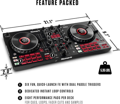 Numark Mixtrack Platinum FX Serato DJ Controller with Jog Wheel Displays, 4 Decks, Mixer, Effects Paddles and (Audio Interface)