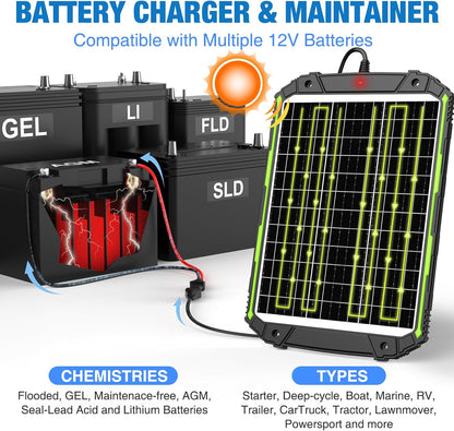Sun Energise 25W 12V Solar Powered Battery Charger & Maintainer, Built-in Smart MPPT Charge Controller, Waterproof 25 Watt 12 Volt Solar Panel Trickle Charging Kits for Car Auto Boat RV Marine Trailer