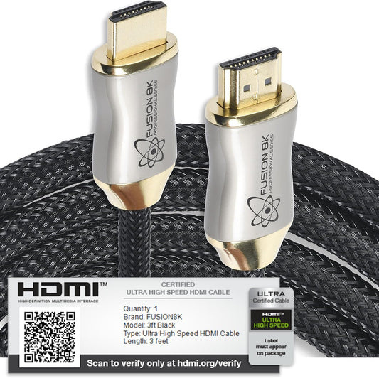 HDMI 2.1 Certified Cable Supports 10K 8K @60Hz and 4K @120Hz Compatible with All TVs, BluRay, Xbox Series X, PS5 (3 Feet)