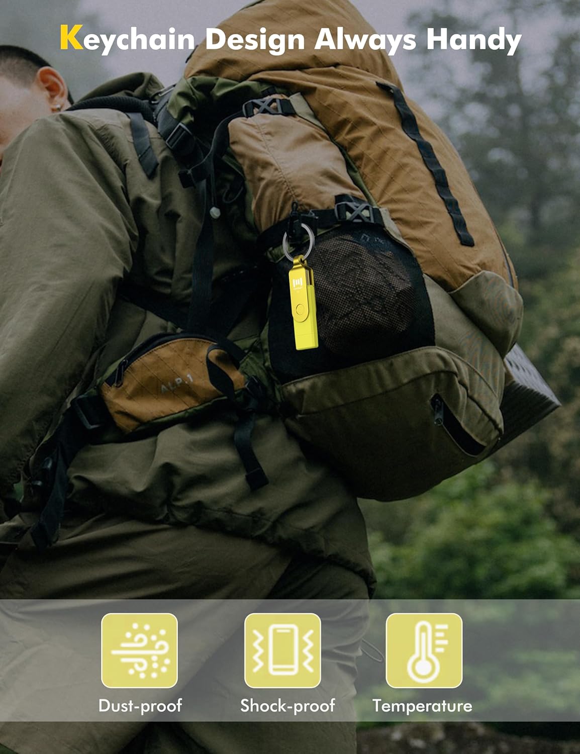 MOSDART 1TB USB3.1 Fast Speed C and A Dual Flash Drive, exFAT Memory Stick with Keychain and LED Indicator, for iPhone 15 and 16, Android Phone, iPad, MacBook, and Other Laptops,Yellow