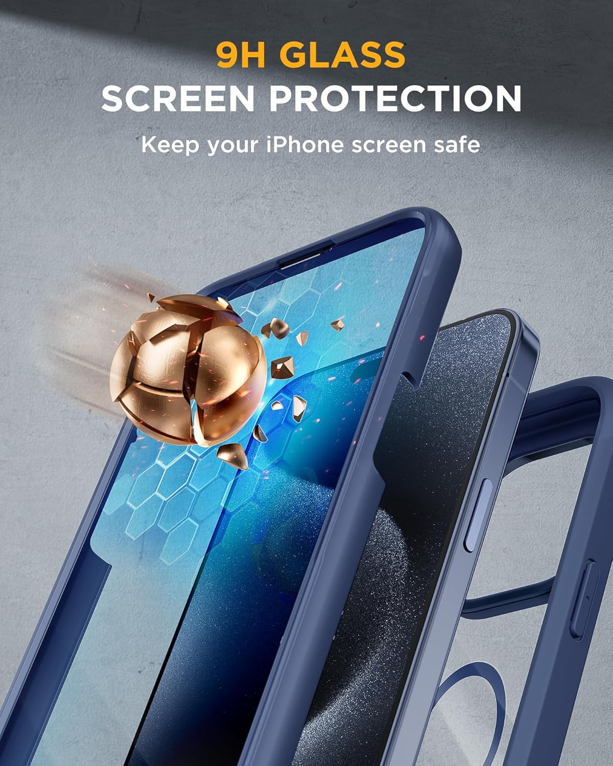 Miracase Magnetic for iPhone 12 Pro Max Case [Compatible with MagSafe] Full-Body Phone case with Built-in Glass Screen Protector& Camera Protector, Military Drop Proof 12 Pro Max Cover, Blue