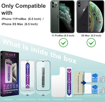 2 Pack Screen Protector Tempered Glass for iPhone 11 Pro Max and iPhone Xs Max 6.5-Inch Auto Dust Removal, No Bubbles, High Definition Clear, Easy Installation