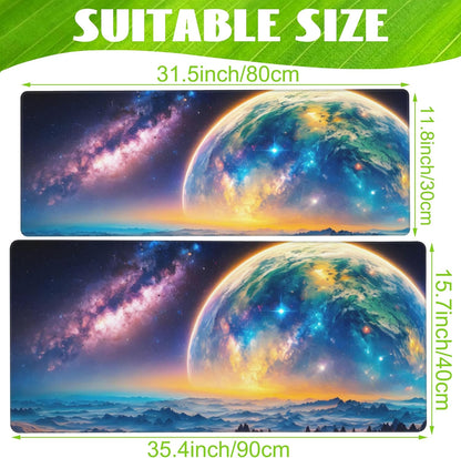 Desk Mat,Galaxy Earth Planet Desk Pad,Science Fiction Cosmic Large Gaming Mouse Pad for Desk,Extended Big Computer Keyboard Mouse Pad with Non-Slip Base and Stitched Edge,35.4"x15.7"