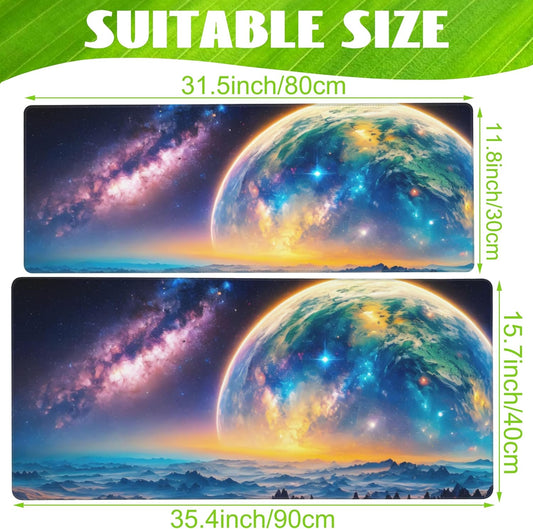 Desk Mat,Galaxy Earth Planet Desk Pad,Science Fiction Cosmic Large Gaming Mouse Pad for Desk,Extended Big Computer Keyboard Mouse Pad with Non-Slip Base and Stitched Edge,35.4"x15.7"