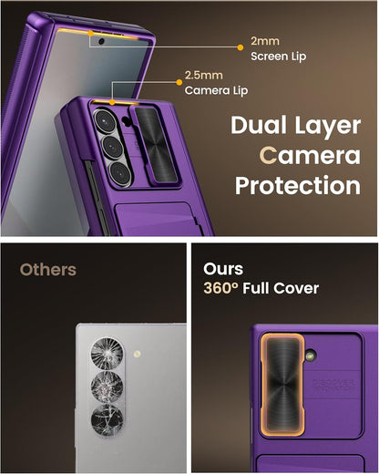Vihibii for Samsung Galaxy Z Fold 6 Case Wallet with Belt Clip & Card Holder & Camera Lens Cover & Hinge Protection & Screen Protector, Full Body Cover Durable Case for Samsung Z Fold 6, Dark Purple