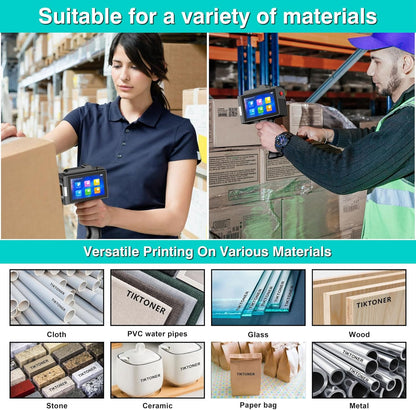 TIJ800P Handheld Inkjet Printer 1 inch Portable Handheld Printer Gun 5 Inch Screen Quick Drying Inkjet Coding Machine for Batch Number/Date/Barcode/QR Code/Logo etc