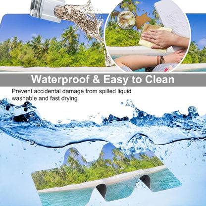 Tropical Nature Landscape Desk Mat,Large Summer Beach Seawater and Palm Trees Gaming Keyboard Mouse Pad,Non-Slip Rubber Base Desk Pad Thick Stitched Edges Waterproof Mousepad Mouse Mat 31.5"x11.8"