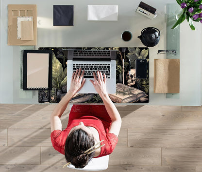 Cute Skull Desk Mat Dark Academia Desk Matt for Desktop Kawaii Anime Plants Mouse Pad XXL Extended Large Gaming Desk Pad, Laptop Computer Keyboard Mouse Mat Office Decor Accessories, 31.5x15.75 in