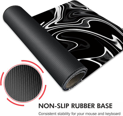 Gaming Mouse Mat Forest Background Pattern XXL XL Large Mouse Mat Long Extended Mouse Pad Desk Mat Non-Slip Rubber Mice Pads Stitched Edges Thin Pad (Wave Black)