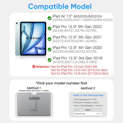 doqo Keyboard case for iPad Air 13 (M2) 2024/(M3) 2025 and iPad Pro 12.9(6th,5th,4th,3rd Gen),Magic Keyboard case with Multi-Trackpad for iPad Air 13,Pro 12.9 2018~2022 Slim 7 Color Backlit White