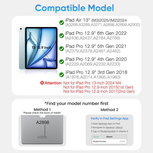 doqo Keyboard case for iPad Air 13 (M2) 2024/(M3) 2025 and iPad Pro 12.9(6th,5th,4th,3rd Gen),Magic Keyboard case with Multi-Trackpad for iPad Air 13,Pro 12.9 2018~2022 Slim 7 Color Backlit White