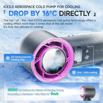 [2025 Upgrade Portable Cooler Handheld Fan, [Coldest Turbo Hand Fan] 15000RPM 24H Max Cooling Time Highly Speed (1-100) Hand Fan, Collapsible Mini Small for Travel, Office (Grey)