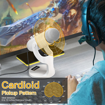 ZealSound USB Microphone,Quick Mute Noise Cancel for Phone Computer PC PS5,Gaming Microphone with Gain Control,Echo Monitor Volume Adjust for Streaming Vocal Recording ASMR Podcast Video K66 White