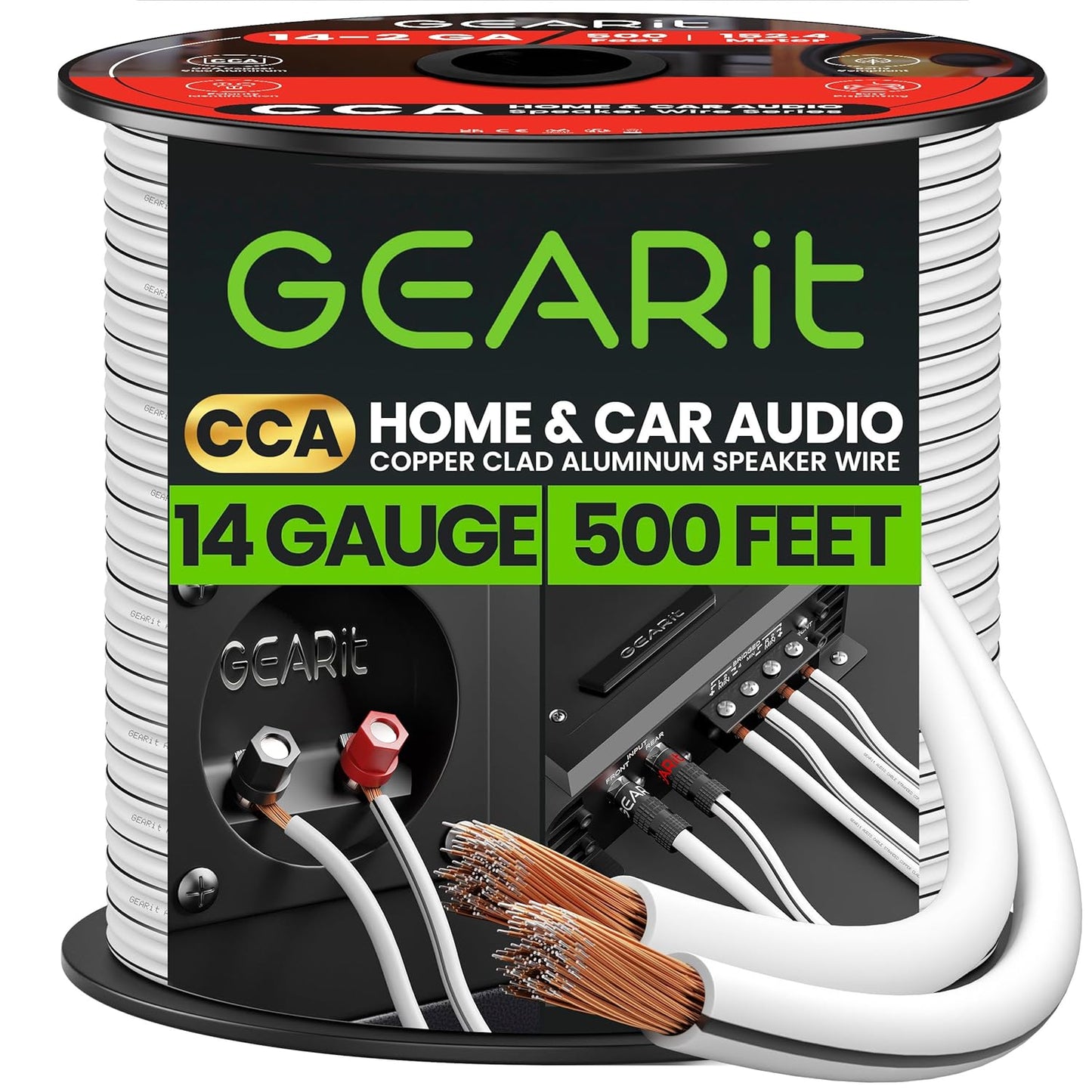 14AWG Speaker Wire, GearIT Pro Series 14 AWG Gauge Speaker Wire Cable (500 Feet / 152.4 Meters) Great Use for Home Theater Speakers and Car Speakers White