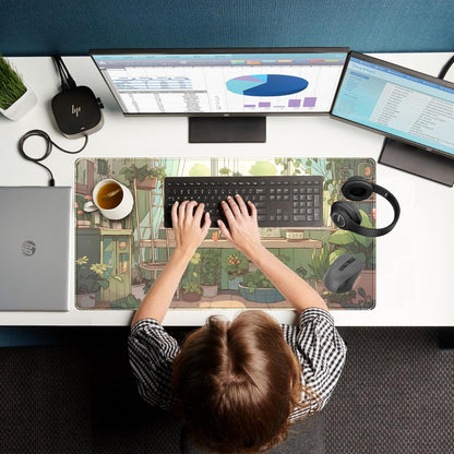 Cute Desk Mat Green Plants Gaming Mouse Pad XXL Large Extended Sage Laptop Keyboard and Mouse Mat with Stitched Edges, Computer Desktop Mat Playmat for Women Office Desk Decor Pad Mat 31.5x15.7 in