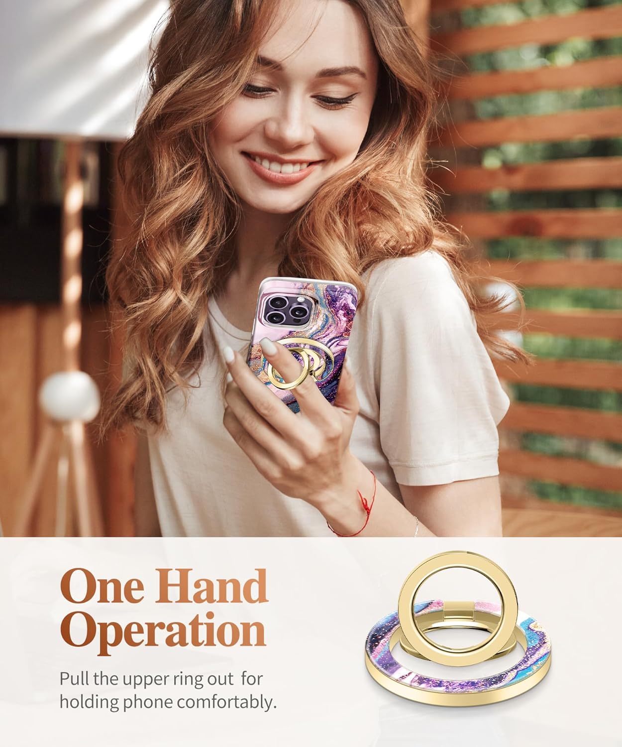 GVIEWIN Magnetic Phone Ring Holder, Compatible with MagSafe Phone Grip with Adjustable Stand, Magnet Phone Ring Kickstand for iPhone 16 Pro Max/Plus/15/14/13/12 Series/Other Phones (Dreamland River)