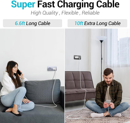 Phone 15 16 Charger, 30W Super Fast Charging, USB C Block Type C Cable Cord [ 6.6ft + 10ft ] for iPhone 16,16 Plus,16 Pro,16 Pro Max, iPhone15, iPad Pro 12.9/11, Galaxy S25, S24,S23-2Pack