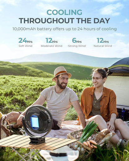 xasla 10000mAh Portable Clip on Fan, 8 inch Rechargeable Battery Operated, 24 Hours Work Time, Quiet USB 4 Speeds Personal, Ideal for Outdoor Camping Golf Cart Home Office Black