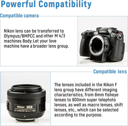 VILTROX NF-M1 Lens Adapter, Auto Focus Lens Converter Ring Camera Lens Mount Adapter Compatible with Nikon F-Mount AF AF-S AF-P AF-I Lens to M4/3 Mount Camera(Olympus/BMPCC)