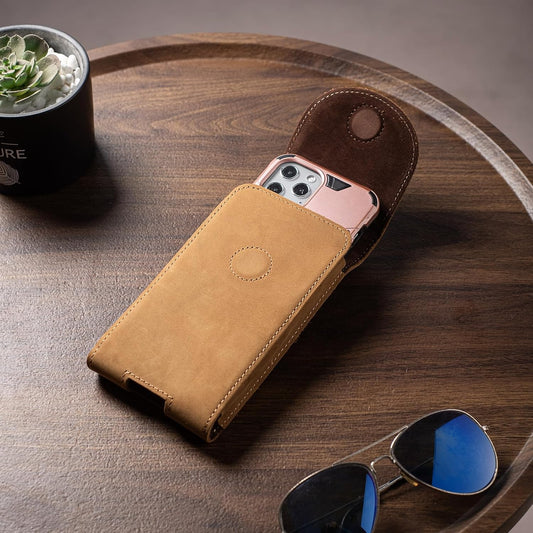 Hengwin Leather Cell Phone Holster Belt Pouch Case with Belt Clip Fit for iPhone 16 Pro Max 15 Pro Max 15 Plus 14 Pro Max 13 Pro Max Samsung Galaxy S25 Ultra S24 Ultra S23 Ultra A15 (Light Brown)