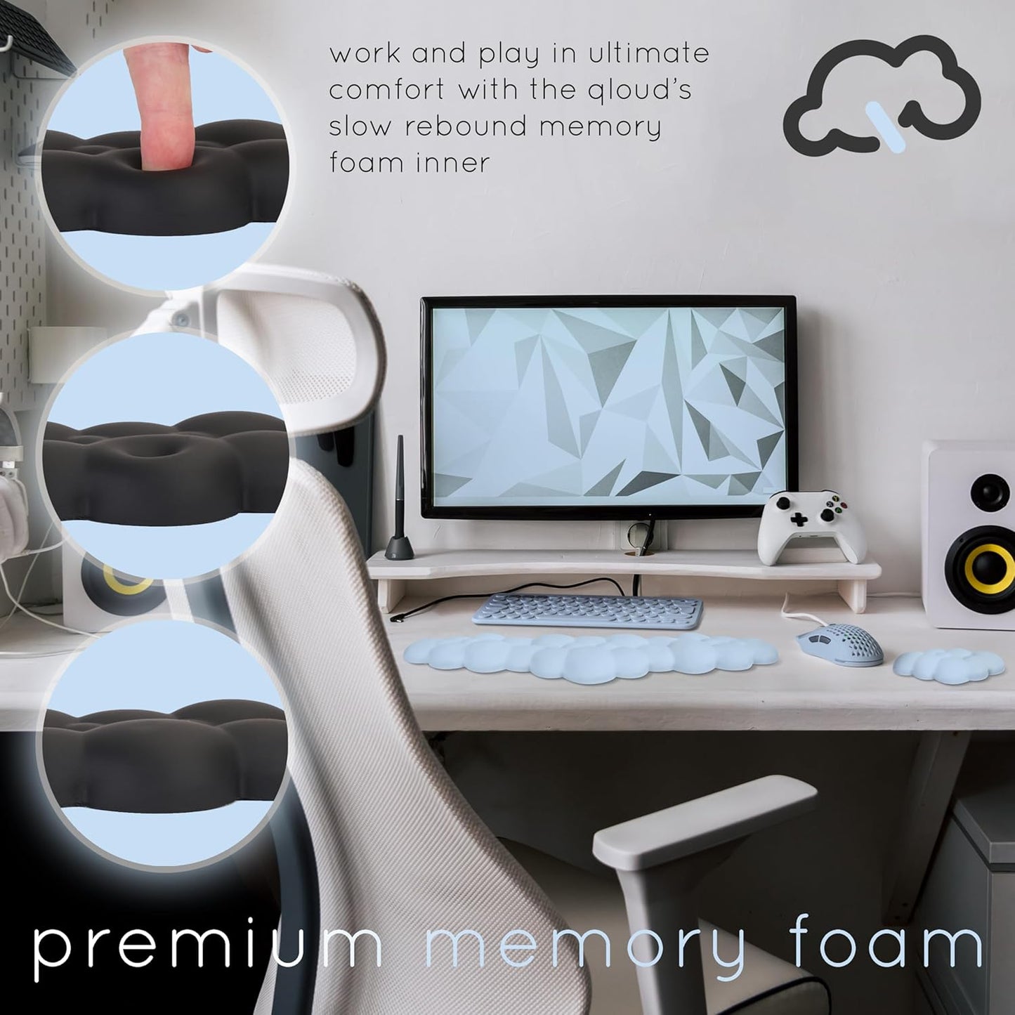 Qloud Cloud Wrist Rest Keyboard Wrist Rest for Computer Keyboard Pad, Cloud Keyboard Wrist Rest, Wrist Pad for Keyboard, Memory Foam, Non Slip Base, Comes with Mouse Pad - Light Blue