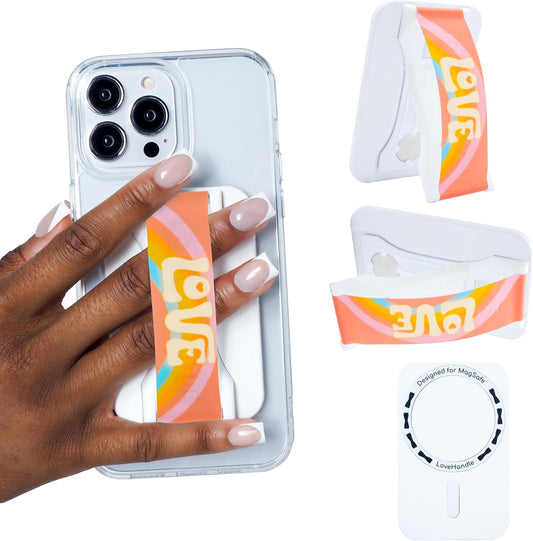 LoveHandle PRO MagSafe Compatible Magnetic Phone Grip w/Kickstand - Mount, Strap and Stand for Smartphone and Tablet - MagSafe Ring Included - Fits All Devices - Love