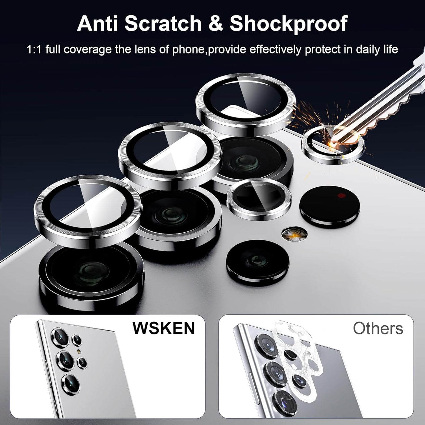 WSKEN for Samsung Galaxy S24 Ultra Camera Lens Protector, Ultra Thin Scratch Resistant 9H Tempered Glass with Aluminum Metal Circle Camera Screen Protector Cover Accessories, Silver