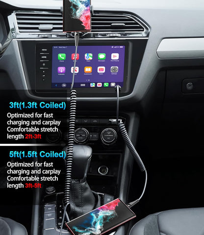 PRAKIE Coiled USB C Cable Fast Charging for Car 3FT/5FT, USB A to USB C Cable, Type C Charge Cord USB-C Charging Cable Compatible with iPhone 16/15/Samsung Galaxy S20 and More USB C Devices-Black