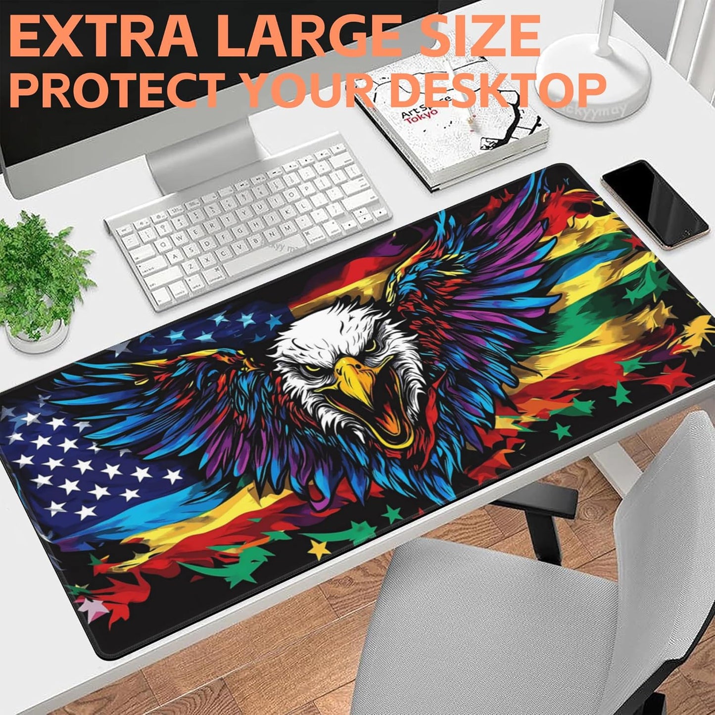 Mouse Pad Large Flag with an Eagle Non-Slip Gaming Desk Mat with Stitched Edge Laptop Keyboard Desk Pad for Work Home Gaming (35.4 x 15.7 Inches)