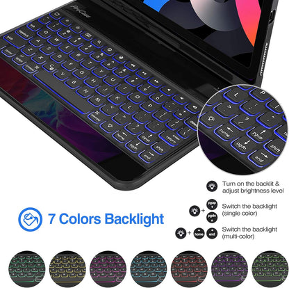 ProCase 360° Rotation Keyboard Case for iPad Air 11" (M3/M2) 2025/2024/Air 5th/4th 10.9" 2022 2020/ iPad Pro 11" 2022 2021 2020 2018, Wireless Keyboard with 7 Colors Backlit, Auto Sleep/Wake -Black
