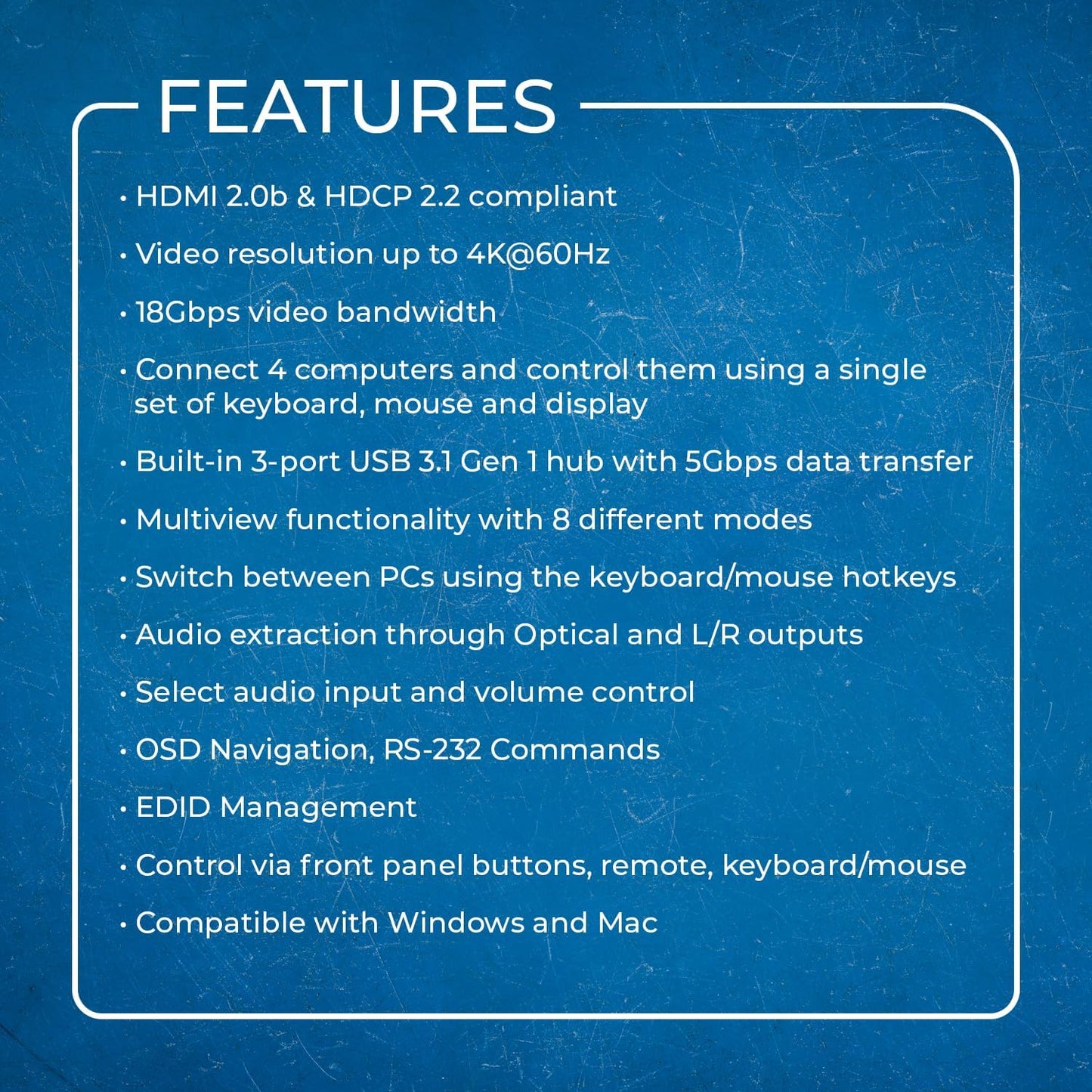 OREI 4x1 KVM HDMI Seamless Switch Multiviewer, Share Multiple Devices, PC, Computers, Phones, Gaming on One Display Monitor, Keyboard Control and USB 3.0 Peripheral Control