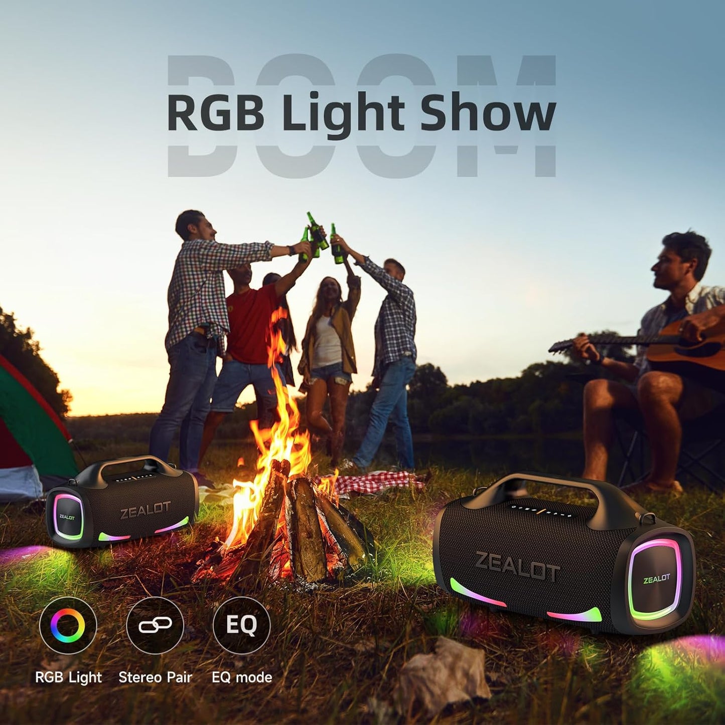 ZEALOT Bluetooth Speaker, 110W Peak(100W) Booming Sound Speakers Wireless, Dual Pairing, XBass, Bluetooth 5.3, 24000mAh Power Bank, Portable Outdoor Waterproof Speaker for Camping, Beach and Party