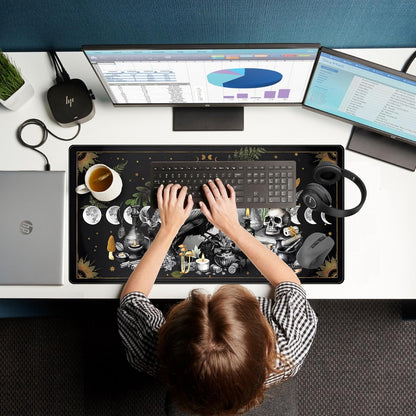 Cute Kawaii Raven Desk Mat XXL Large Extended Gaming Mouse Pad Nature Forest Gothic Mousepad with Stitched Edges, Anime Skull Laptop Keyboard and Mouse Mat Desk Pad for Work Game 31.5x15.7 in