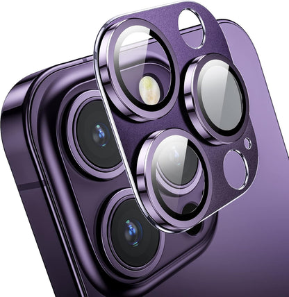 Camera Lens Protector for iPhone 14 Pro/iPhone 14 Pro Max, Alloy Metal Camera Cover with Tempered Glass Screen Protector Accessories,Case Friendly,Scratch Resistant,Easy to Install -Purple