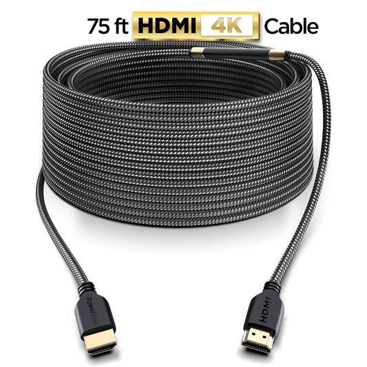 PowerBear 4K HDMI Cable 75 ft | High Speed Hdmi Cables, Braided Nylon & Gold Connectors, 4K @ 60Hz, Ultra HD, 2K, 1080P, ARC & CL3 Rated | for Laptop, Monitor, PS5, PS4, Xbox One, Fire TV