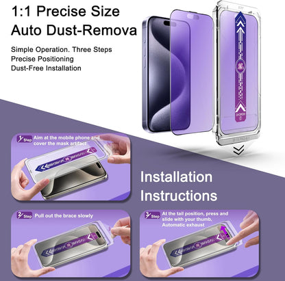 2 Pack Anti Blue Light Matte Screen Protector for iPhone 15 Pro, 9H Tempered Glass, Full Coverage, Anti-Fingerprint, Auto Dust-Elimination, No Bubble, Easy Installation