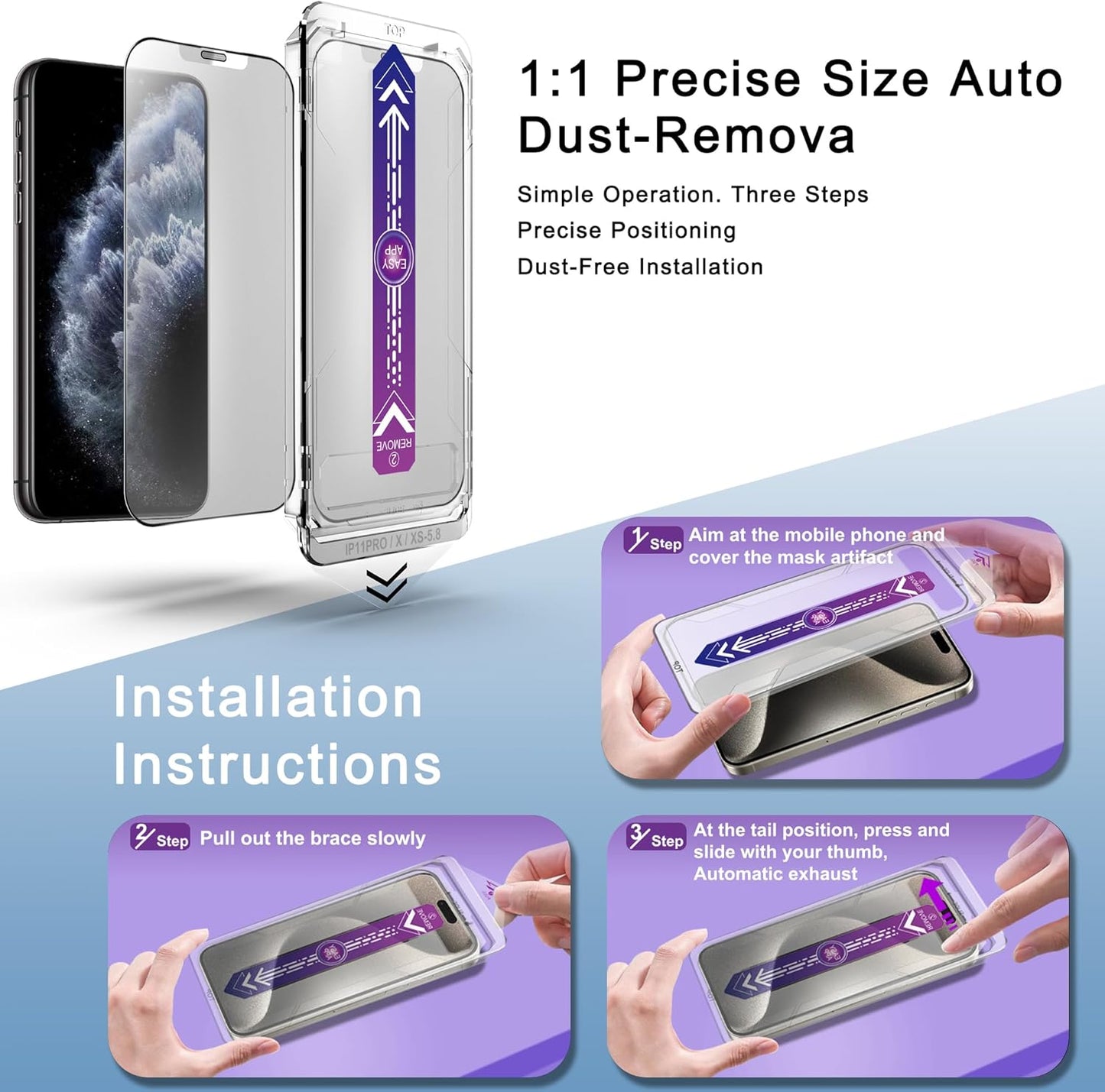 2 Pack Matte Screen Protector for iPhone 11 Pro and iPhone xs and iPhone x 5.8-Inch Auto Dust Removal, No Bubbles, Tempered Glass Film, Easy Installation