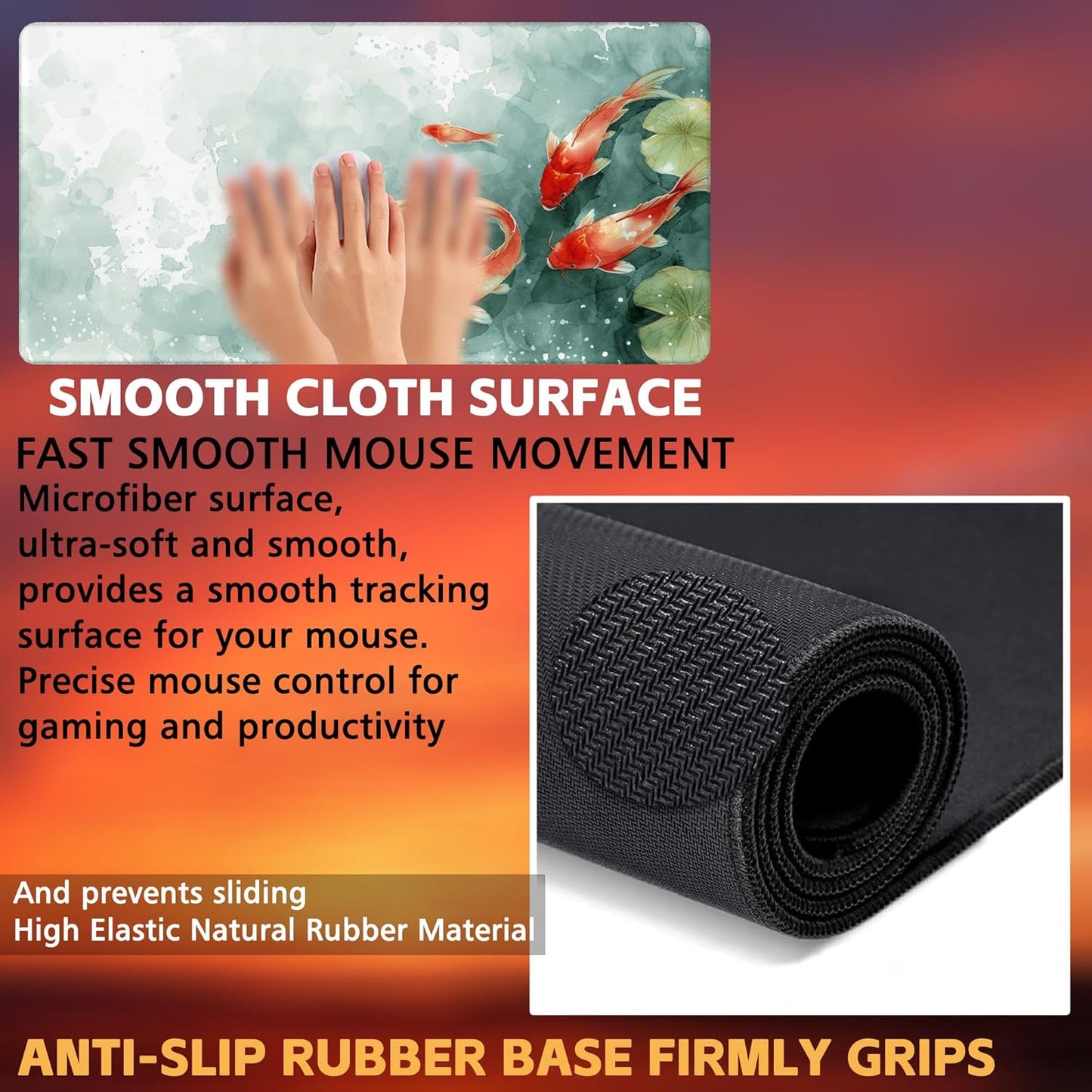 Desk Pad, Watercolor Koi Fish Desk Mat, Koi Fish in Pond Large Gaming Mouse Pad, 31.5"x15.7" Extended Big Computer Keyboard Mouse Pad with Non-Slip Base and Stitched Edge