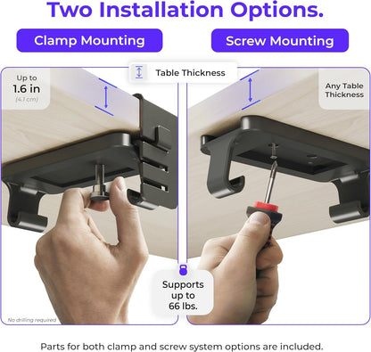 Ascrono Original No Drill Under Desk Cable Management Tray 53.9" - Premium Black Fabric Cable Management Under Desk - Clamp/Screw Mount Cord Organizer - Supports Upto 66lbs - Extra Large