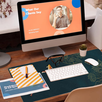 Large Gaming Mouse Pad, Koi Fish Ink Painting Desk Mat, Golden Line Lotus Desk Pad, Extended Big Computer Keyboard Mouse Pad with Non-Slip Base and Stitched Edge, 35.4"x15.7"