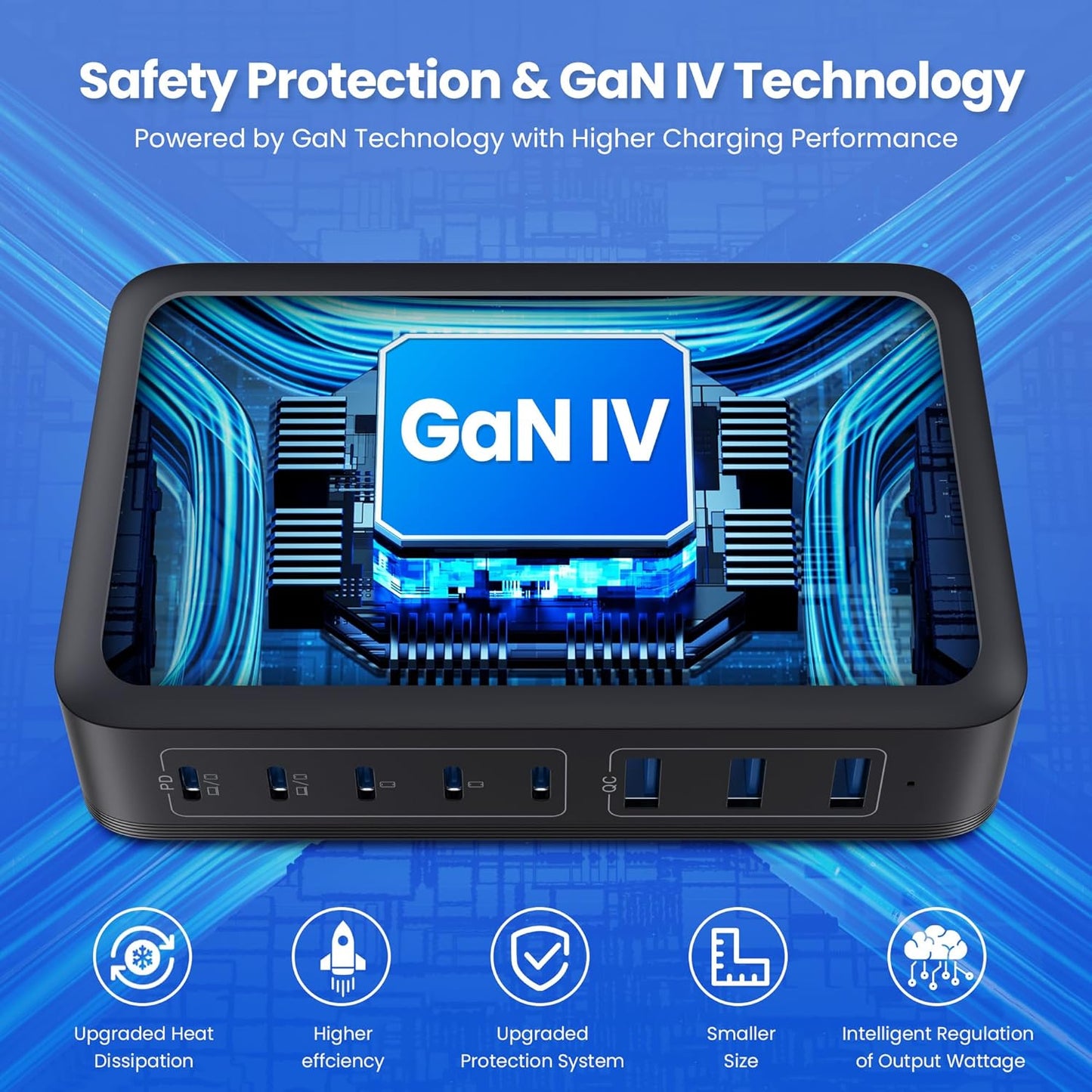 USB C Charger 415W USB C Charger Block, 8-Ports GaN IV Fast Charging Station Hub, Dual PD 100W Laptop Charger Adapter,for MacBook Pro/Air/iPad/iPhone16/15/14/Apple Watch/DELL/Samsung for Home Office