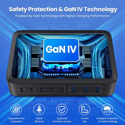 USB C Charger 415W USB C Charger Block, 8-Ports GaN IV Fast Charging Station Hub, Dual PD 100W Laptop Charger Adapter,for MacBook Pro/Air/iPad/iPhone16/15/14/Apple Watch/DELL/Samsung for Home Office