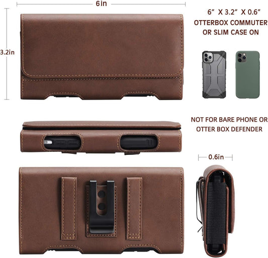 BECPLT for iPhone 17 Pro 17/16/15/14/13/12/11 Pro Holster Case Leather Pouch Case Holster with Belt Clip & Belt Loops with Card Holder for Galaxy S25 S24 S23 S22 S21 5G -Brown